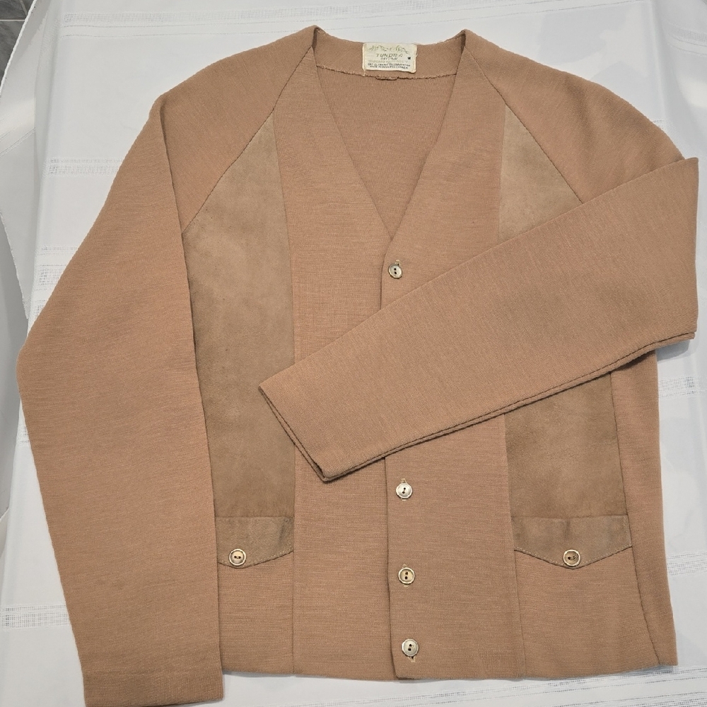 Vintage Tundra Brown Knit And Suede Cardi.